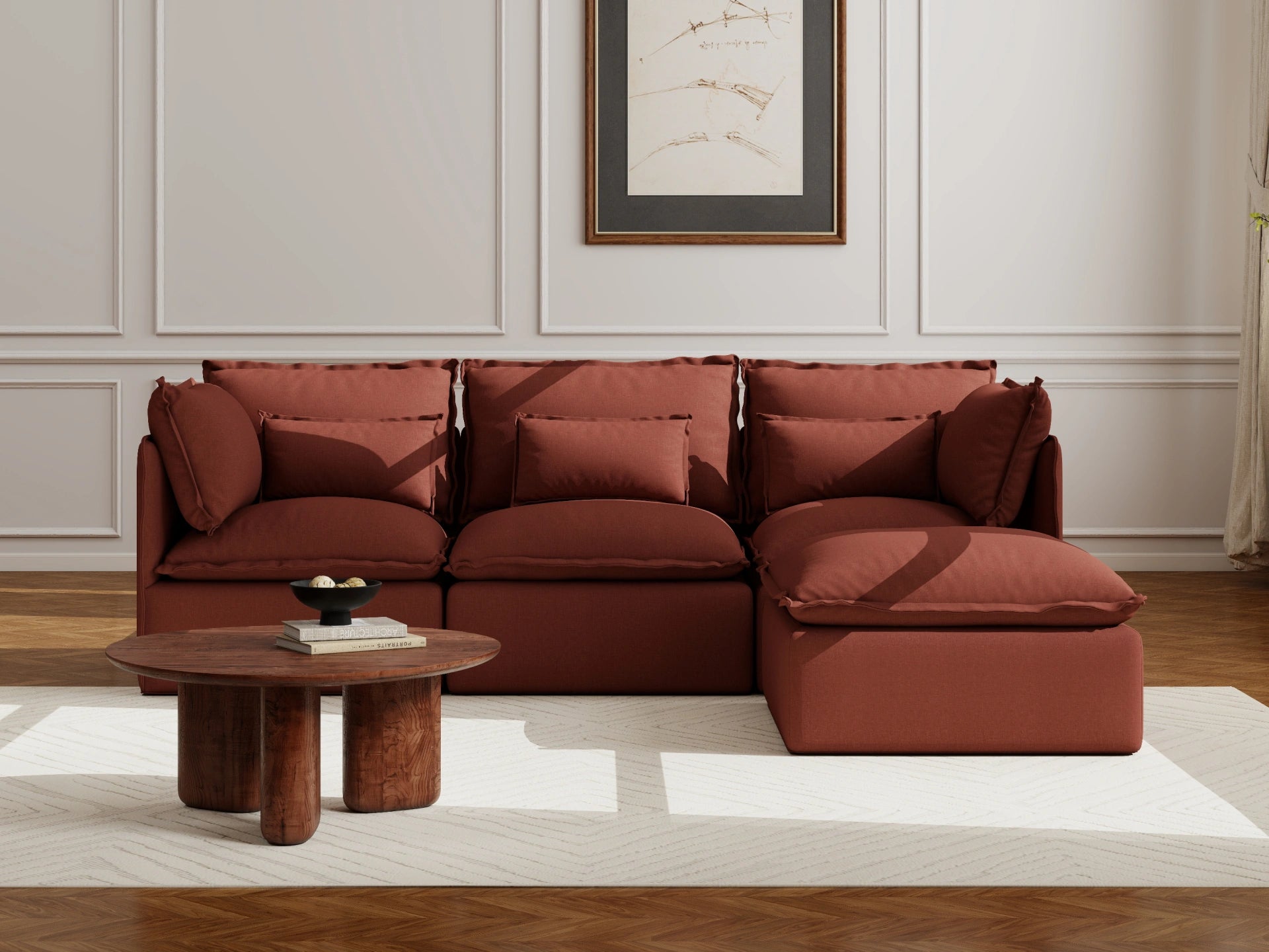 Lifely Modular 3 Seater Sofa Ottoman - Rust