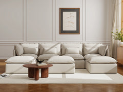 4 Seater / U-Sectional + Ottoman / Linen Beige