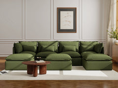 4 Seater / U-Sectional + Ottoman / Olive Green