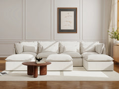 4 Seater / U-Sectional + Ottoman / White Boucle