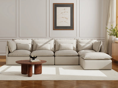 4 Seater / Sofa + Ottoman / Linen Beige