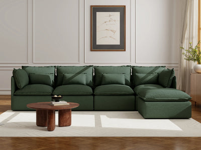 4 Seater / Sofa + Ottoman / Dark Green