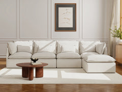4 Seater / Sofa + Ottoman / White Boucle