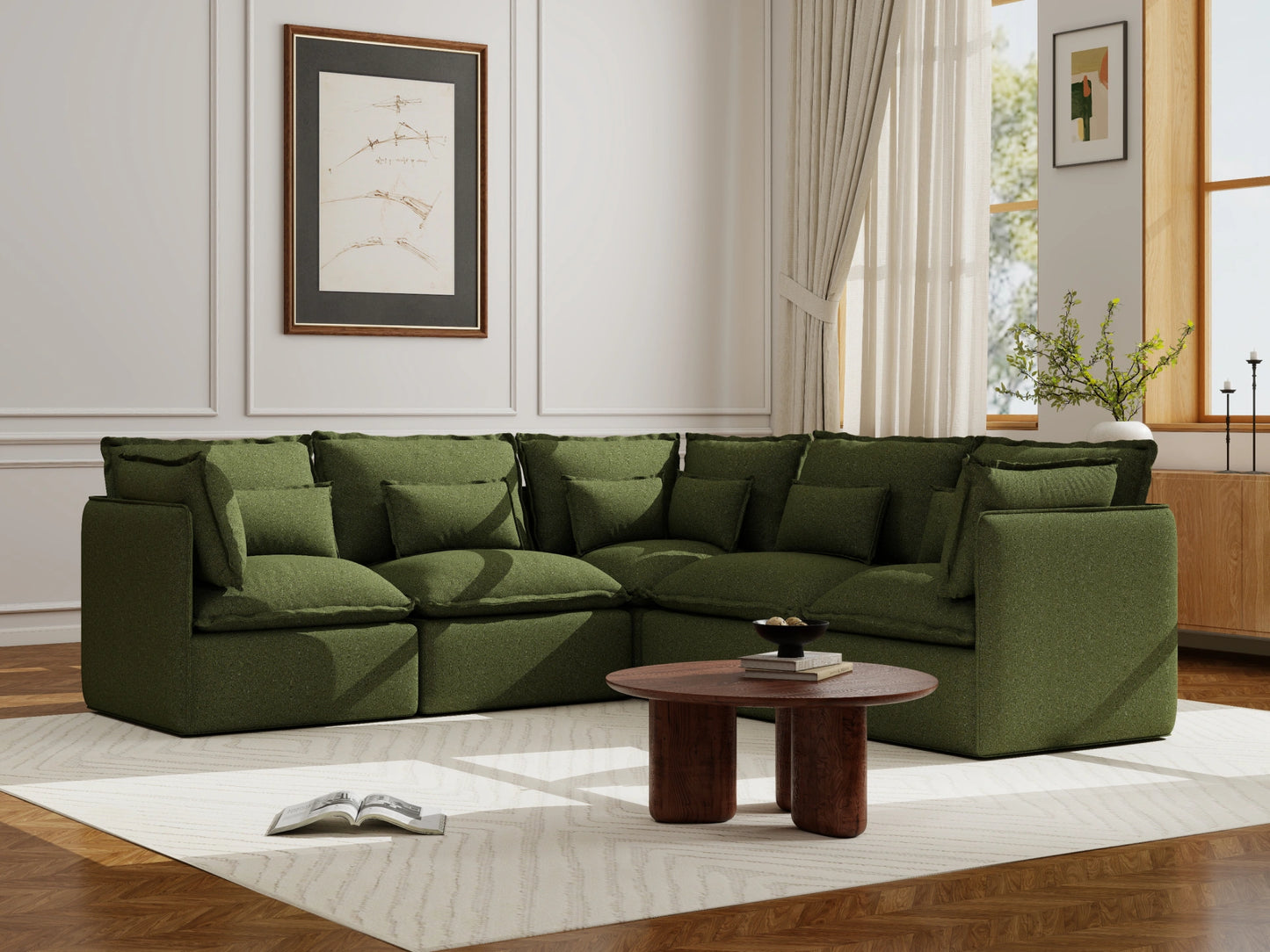 Lifely Modular 5 Seater Corner - Olive Green