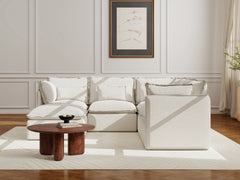 5 Seater / Corner + Ottoman / White Boucle