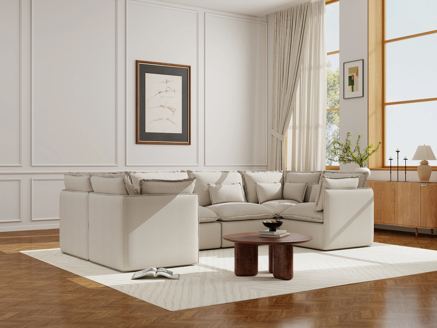 Lifely Modular 6 Seater U-Sectional - Linen Beige