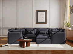 6 Seater / U-Sectional + Ottoman / Charcoal