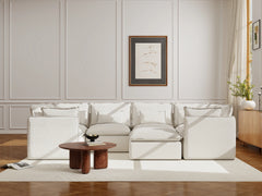 6 Seater / U-Sectional + Ottoman / White Boucle