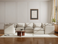 7 Seater / U-Sectional + Ottoman / Linen Beige