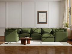 7 Seater / U-Sectional + Ottoman / Olive Green