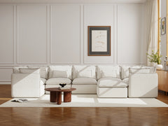 7 Seater / U-Sectional + Ottoman / White Boucle