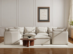 8 Seater / U-Sectional + Ottoman / Linen Beige