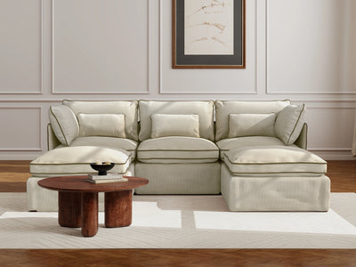 3 Seater / U-Sectional / Cream With Brown Piping