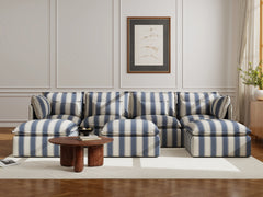 4 Seater / U-Sectional + Ottoman / Blue Stripes