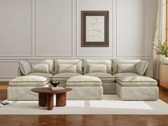 4 Seater / U-Sectional + Ottoman / Cream Piping