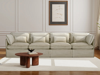 4 Seater / Sofa / Cream With Brown Piping