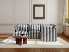 4 Seater / Corner + Ottoman / Blue Stripes