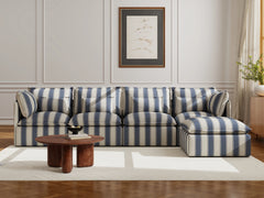 4 Seater / Sofa + Ottoman / Blue Stripes
