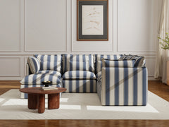 5 Seater / Corner + Ottoman / Blue Stripes
