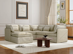 5 Seater / Corner + Ottoman / Cream Piping