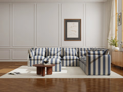 7 Seater / Corner + Ottoman / Blue Stripes
