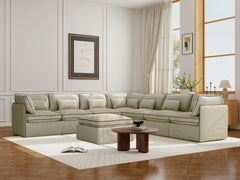 7 Seater / Corner + Ottoman / Cream Piping