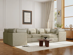 7 Seater / U-Sectional + Ottoman / Cream Piping