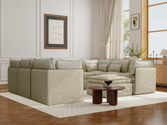 8 Seater / U-Sectional + Ottoman / Cream Piping