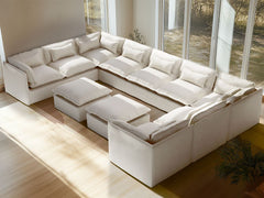 9 Seater / U-Sectional + Ottoman / White Boucle