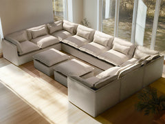 9 Seater / U-Sectional + Ottoman / Linen Beige