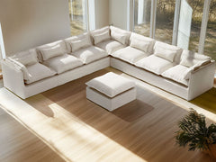 7 Seater / Corner + Ottoman / White Boucle