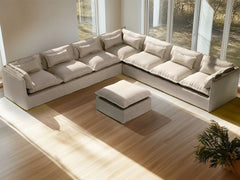7 Seater / Corner + Ottoman / Linen Beige