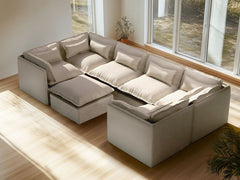 6 Seater / U-Sectional + Ottoman / Linen Beige
