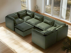 6 Seater / U-Sectional + Ottoman / Olive Green
