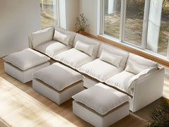4 Seater / U-Sectional + Ottoman / White Boucle