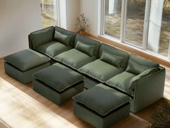 4 Seater / U-Sectional + Ottoman / Olive Green
