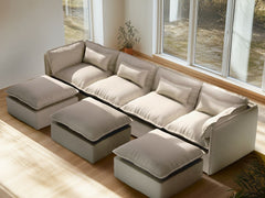4 Seater / U-Sectional + Ottoman / Linen Beige
