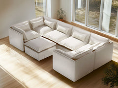 6 Seater / U-Sectional + Ottoman / White Boucle
