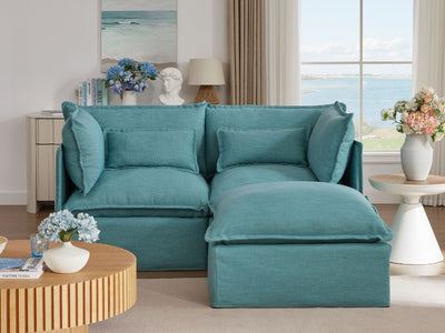 2 Seater / Sofa + Ottoman / Turquoise