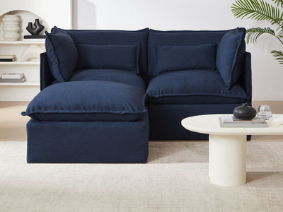 2 Seater / Sofa + Ottoman / Dark Blue Linen