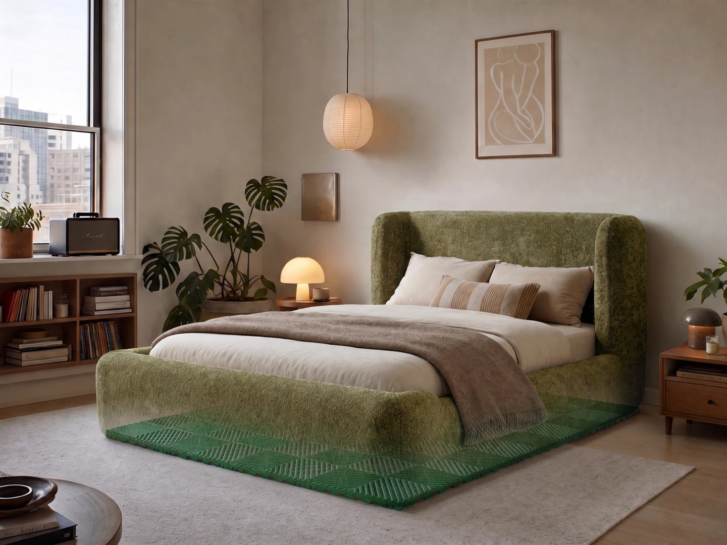 Green Cocoon Bed Airflow Pad fitted beneath the Cocoon Bed