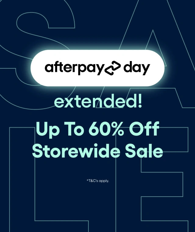 Promotional graphic for Afterpay Day with text on a dark blue background