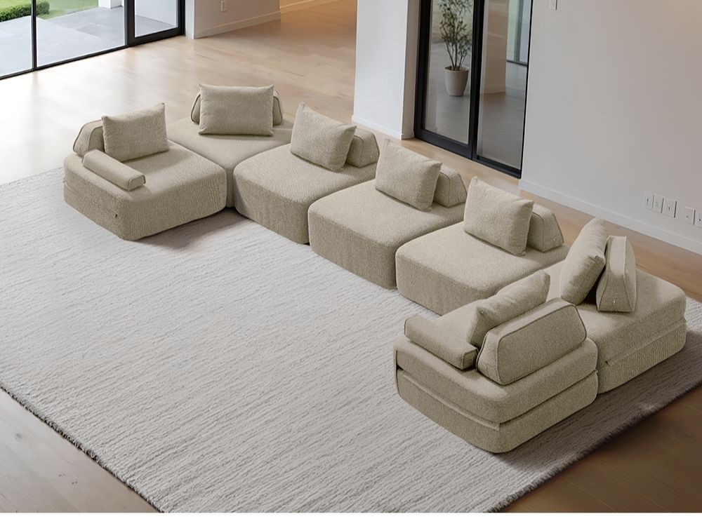 Cushie Modular 7-Seater U-Shaped Chaise (5.08m) - Cream