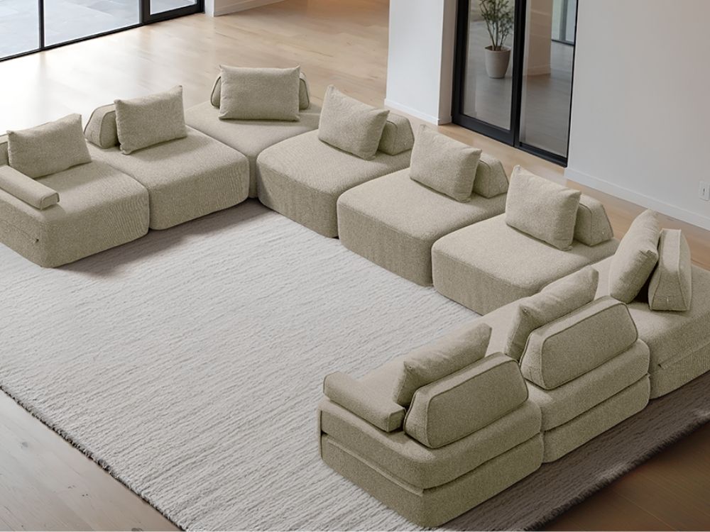 Cushie Modular 9-Seater U-Shaped Chaise (5.08m) - Cream
