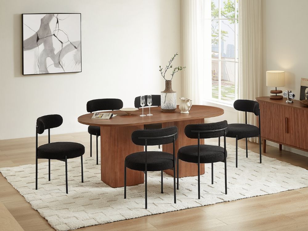 Tate Walnut Table + 3 set of Amber Chair Black