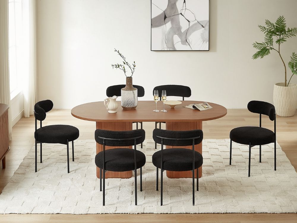 Tate Walnut Table + 3 set of Amber Chair Black