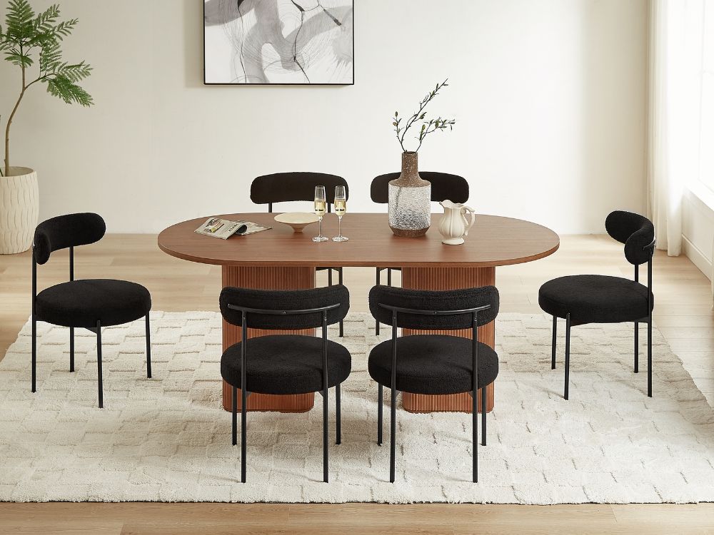 Tate Walnut Table + 3 set of Amber Chair Black