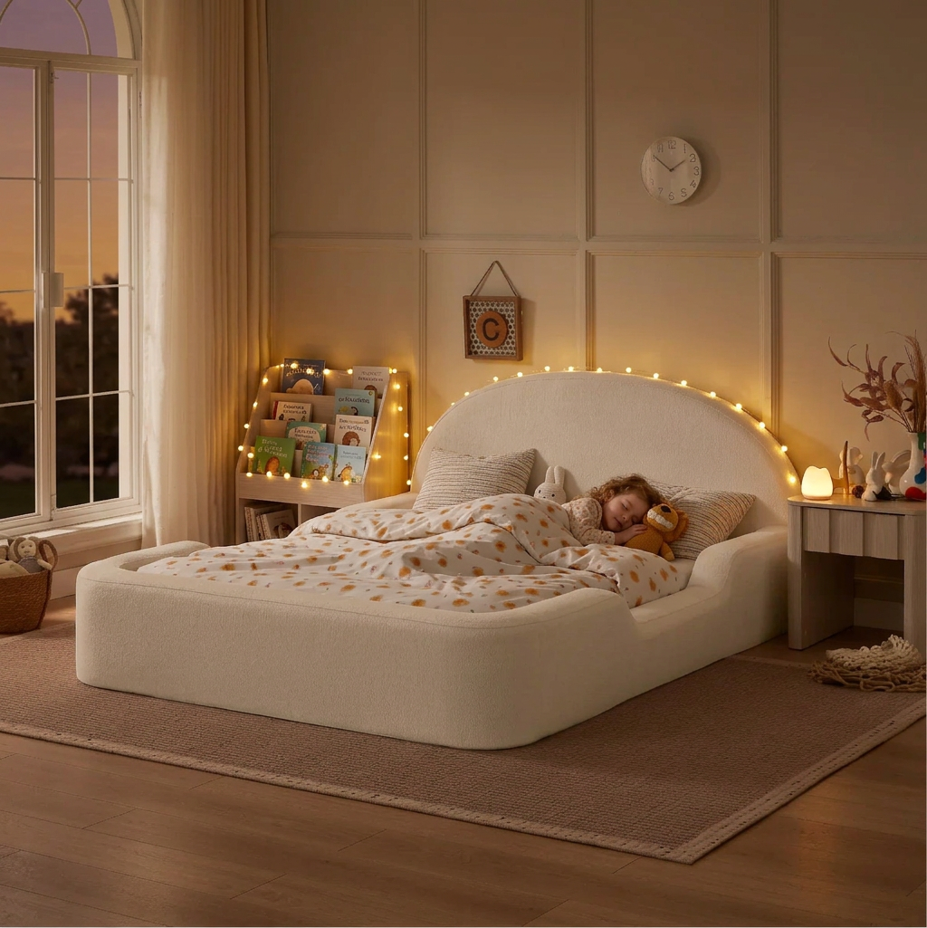 Toddler sleeping peacefully in a Little Lifely soft foam bed